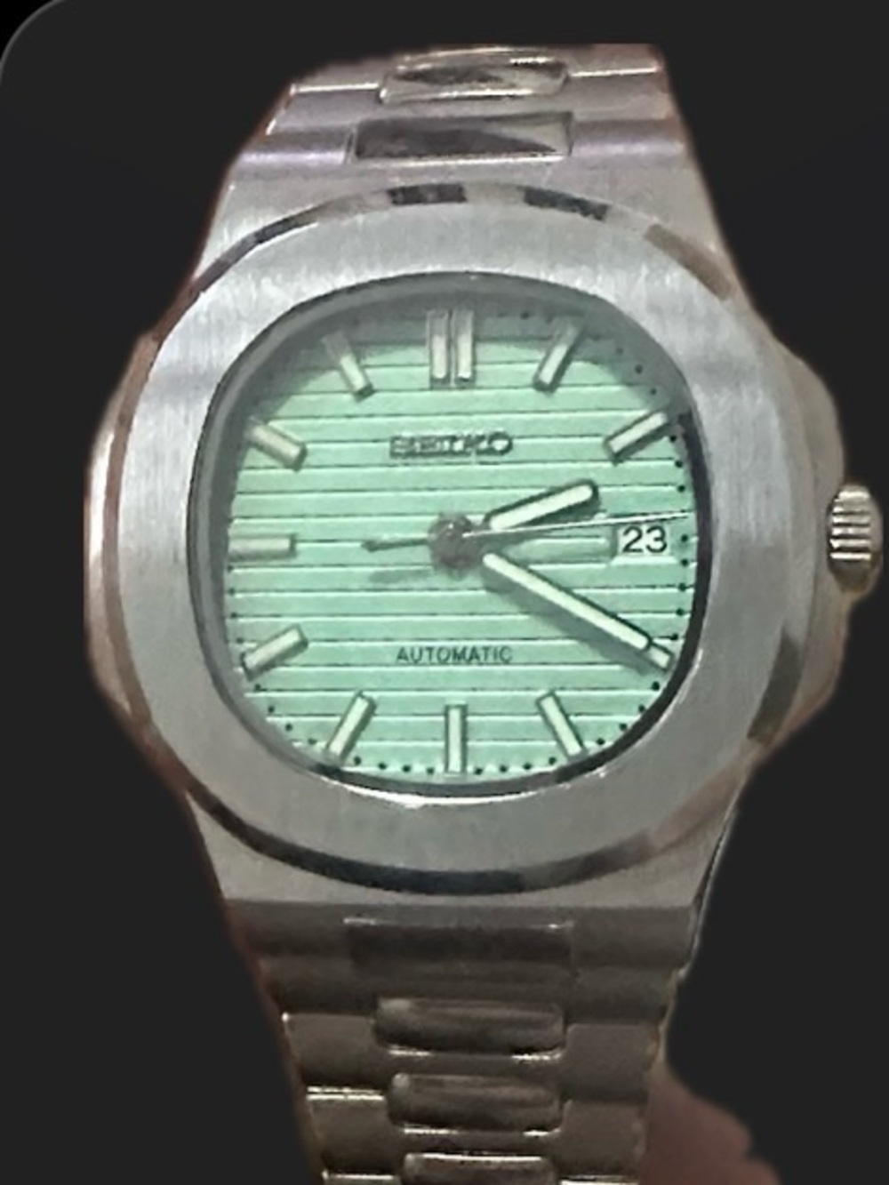 Seiko retro mod Tiffany blue automatic movement watch